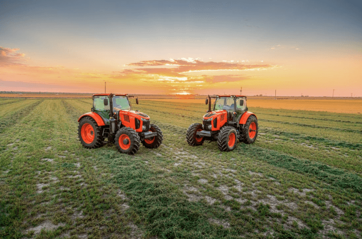 Kubota Agriculture tractors in a scenic field